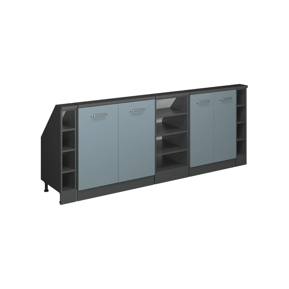 Dachschrägenschrank-Set in Blau-Grau/Anthrazit auf weißem Hintergrund