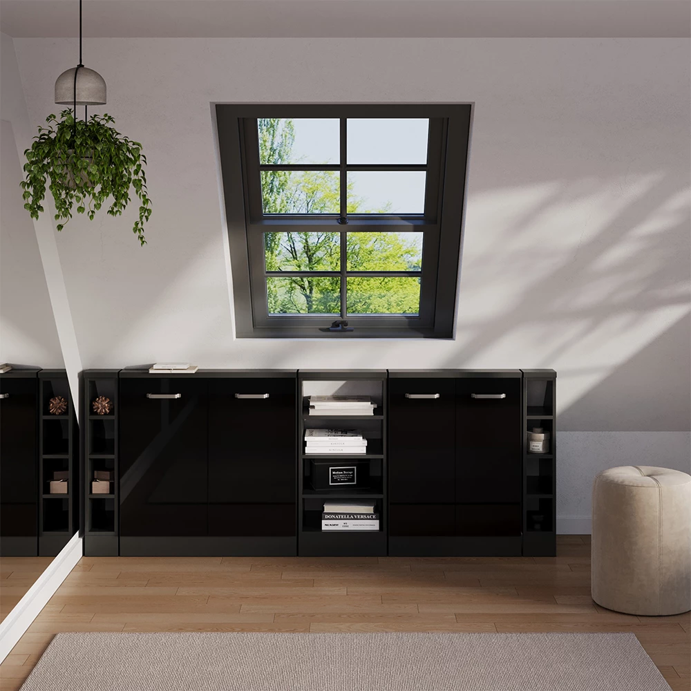 Garderobset för snedtak in Svart högblank/antracit on white background