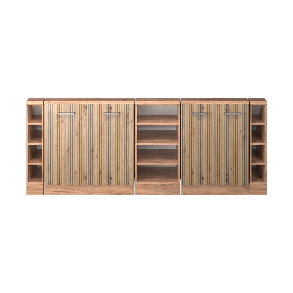 Nahaufnahme von Dachschrägenschrank-Set in Artisan-Eiche/Goldkraft Eiche, zeigt Textur/Details