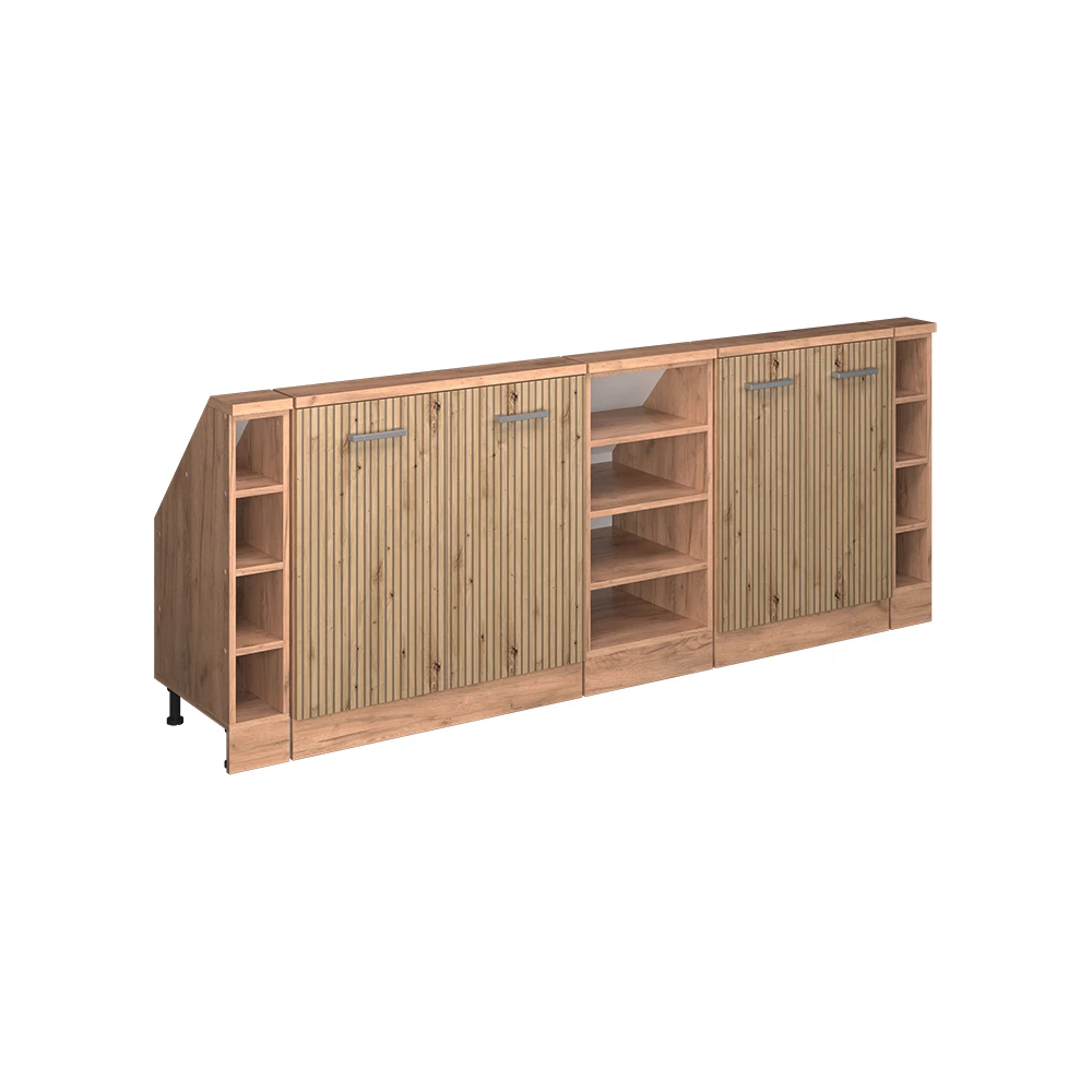 Dachschrägenschrank-Set in Artisan-Eiche/Goldkraft Eiche auf weißem Hintergrund