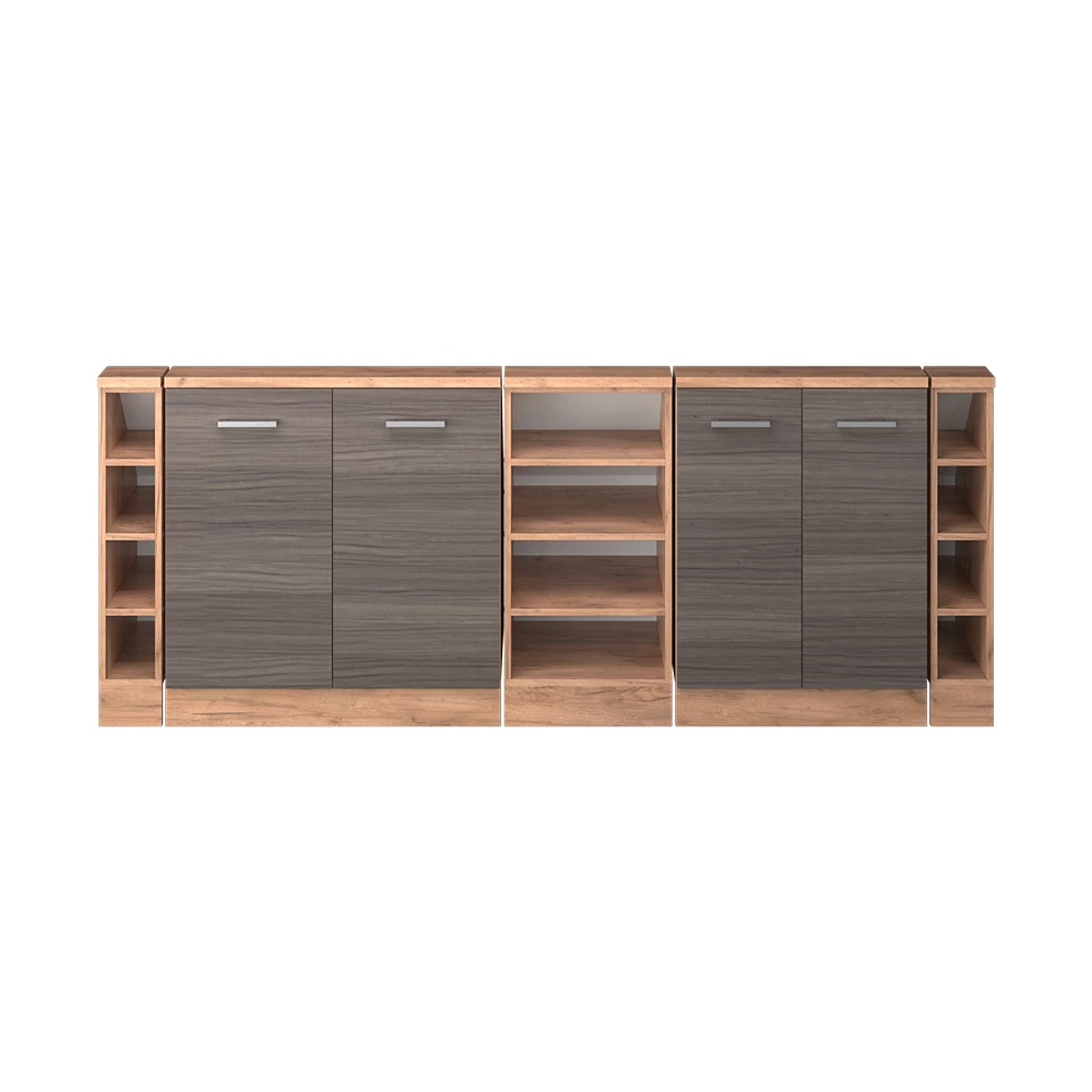 Nahaufnahme von Dachschrägenschrank-Set in Edelgrau/Goldkraft Eiche, zeigt Textur/Details