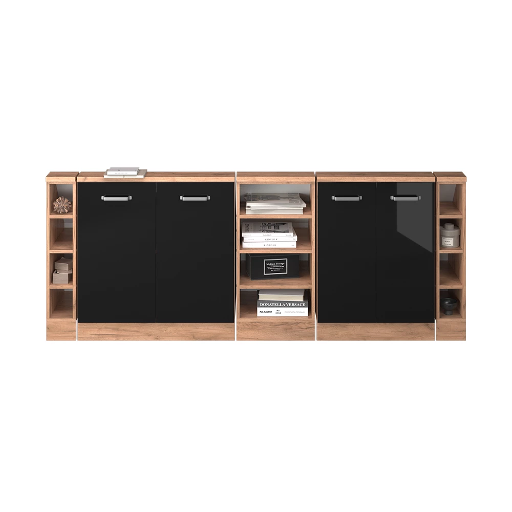 Keukenkast voor schuine wand R-Line Zwart hoogglans 210 cm Set van 5 Vicco