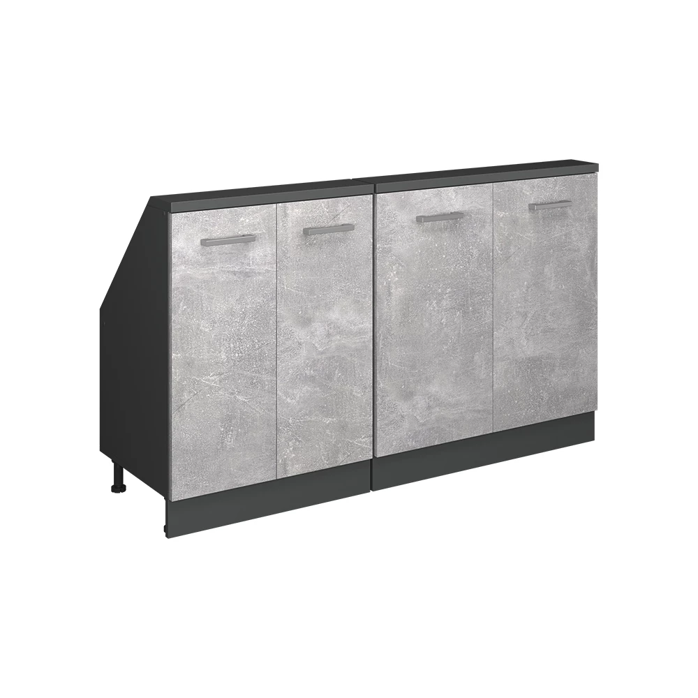 Dachschrägenschrank-Set in Beton/Anthrazit auf weißem Hintergrund