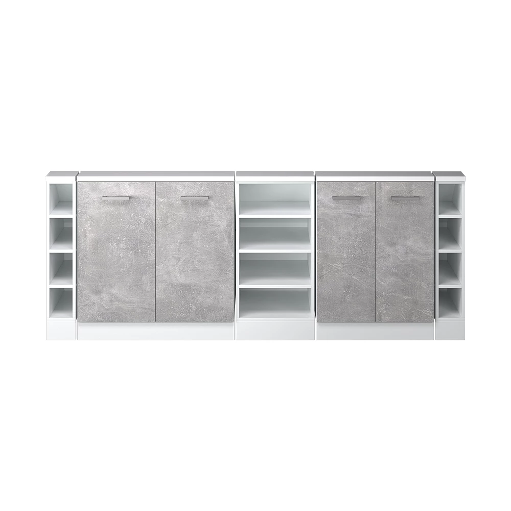 Gros plan de Ensembles de meuble de rangement sous pente en Béton/blanc, montrant la texture/les détails