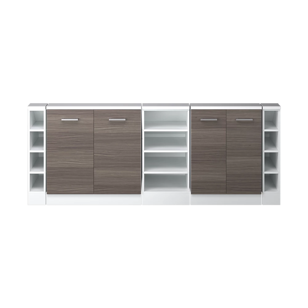 Gros plan de Ensembles de meuble de rangement sous pente en gris noble/blanc, montrant la texture/les détails