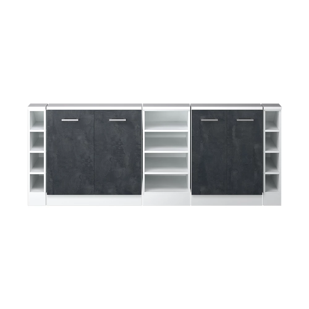 Nahaufnahme von Dachschrägenschrank-Set in Schwarz Beton/Weiß, zeigt Textur/Details