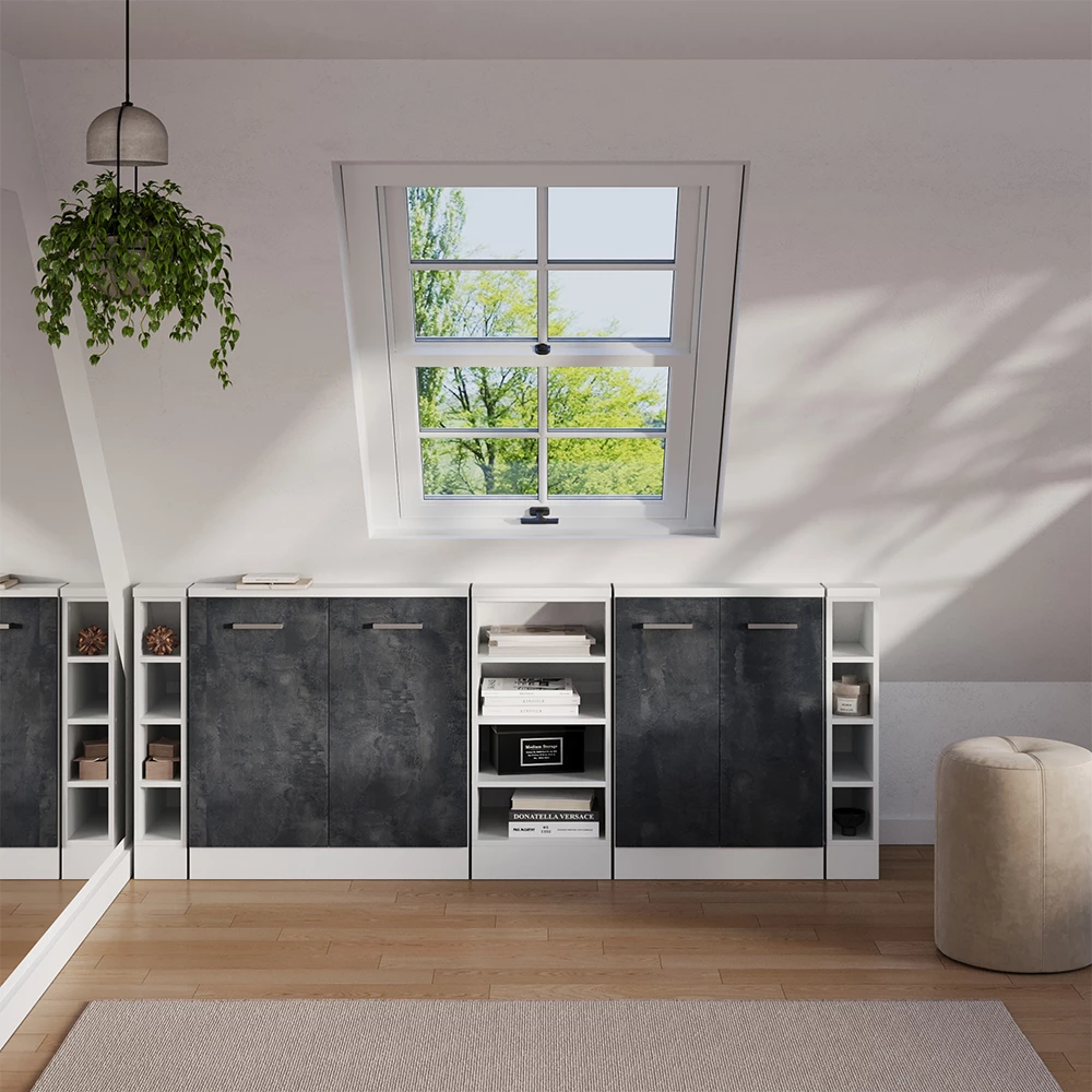 Set de dulapuri pentru acoperișuri în pantă in Beton negru/alb on white background