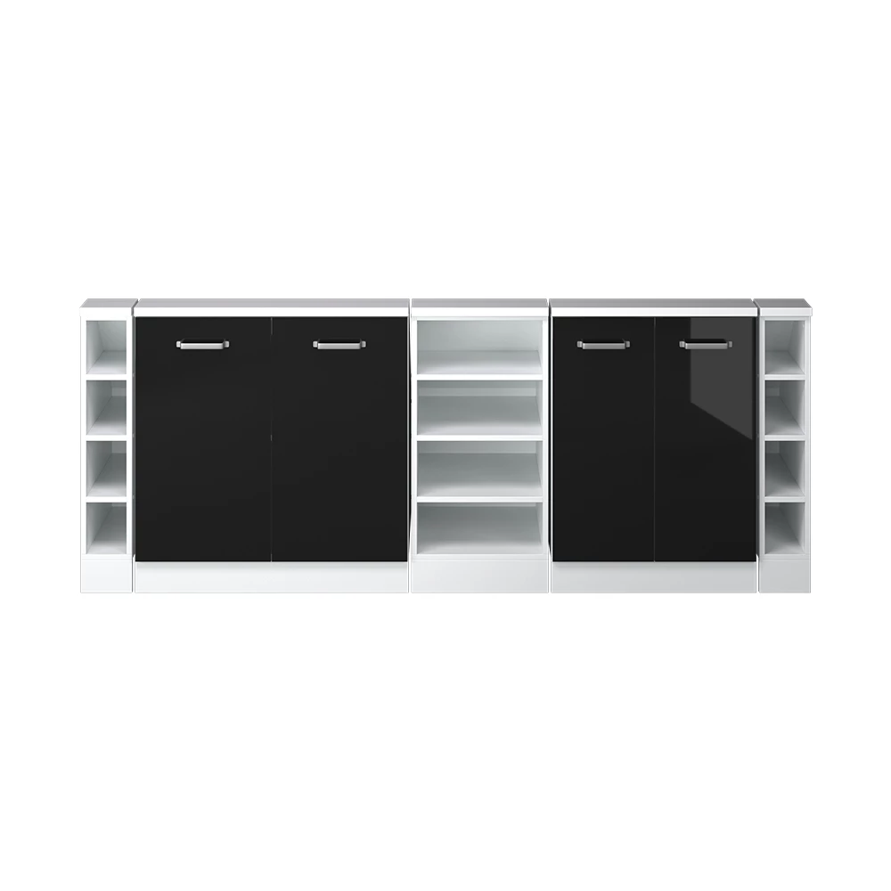 Nahaufnahme von Dachschrägenschrank-Set in Schwarz Hochglanz/Weiß, zeigt Textur/Details