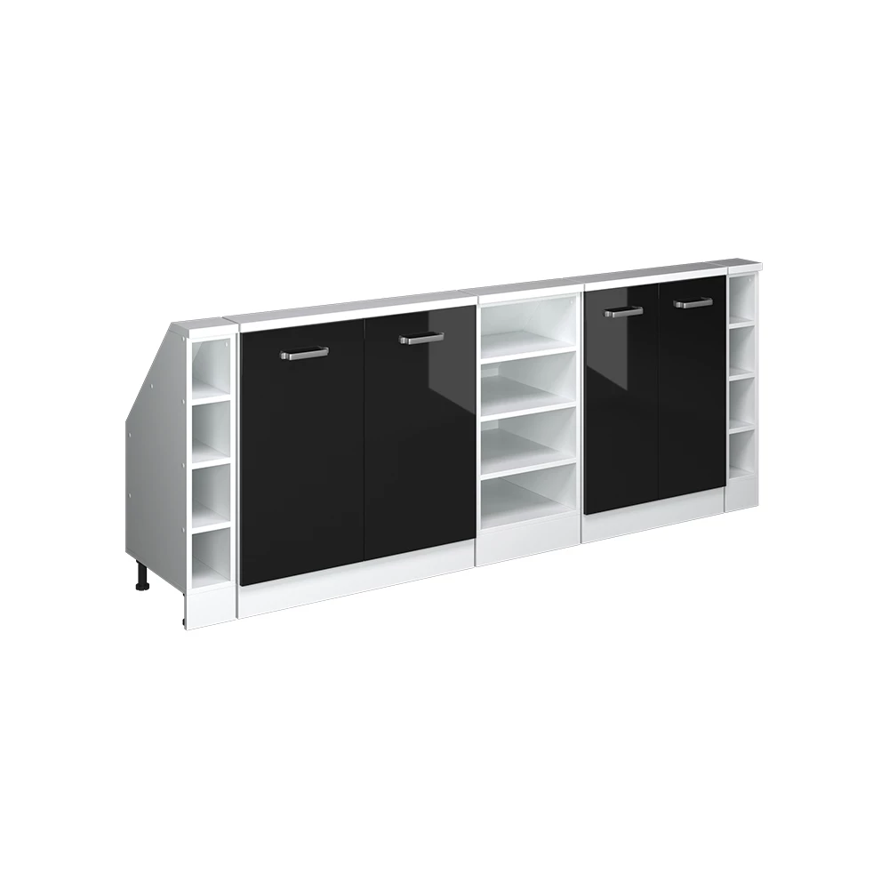 Dachschrägenschrank-Set in Schwarz Hochglanz/Weiß auf weißem Hintergrund