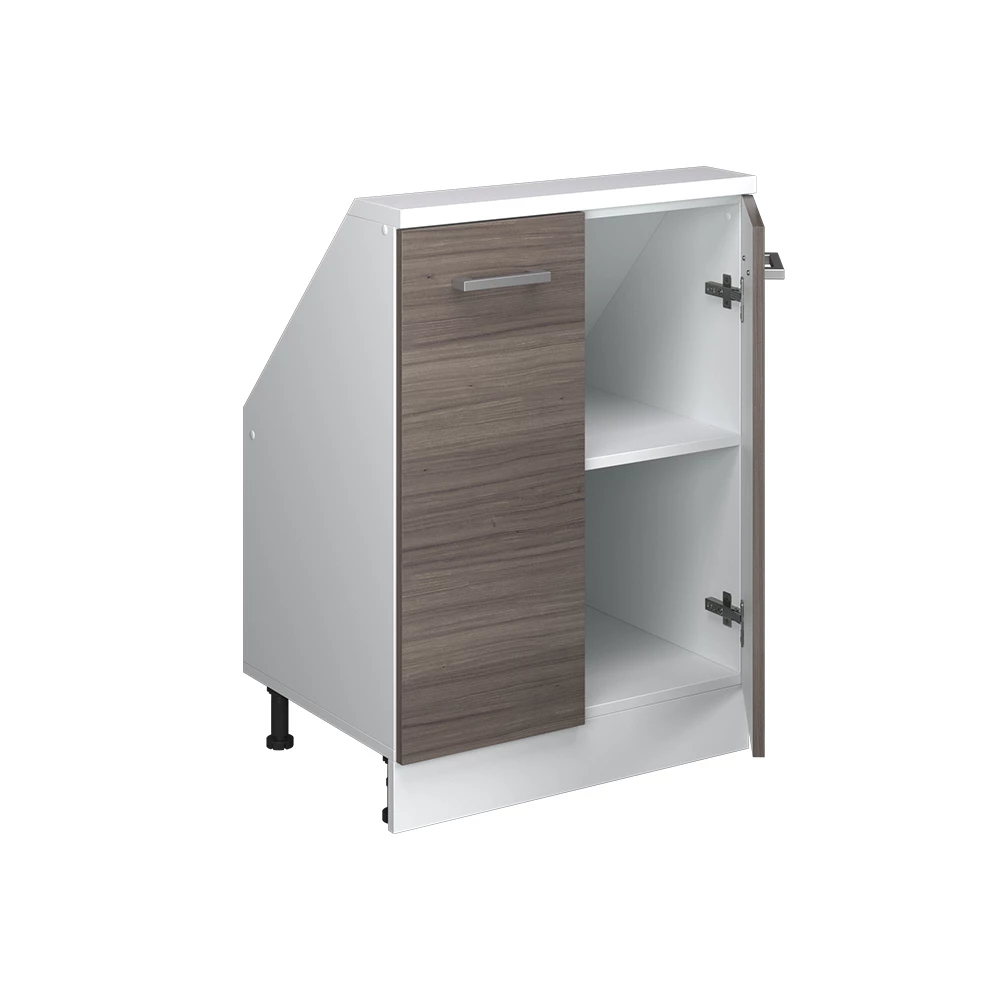 Nahaufnahme von Dachschrägenschrank in Edelgrau/Weiß, zeigt Textur/Details