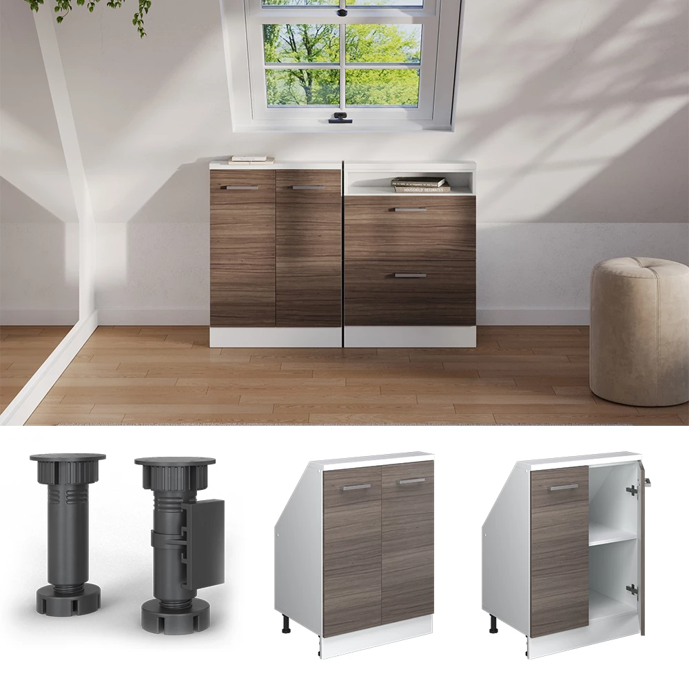 Nahaufnahme von Dachschrägenschrank in Edelgrau/Weiß, zeigt Design- und Oberflächendetails