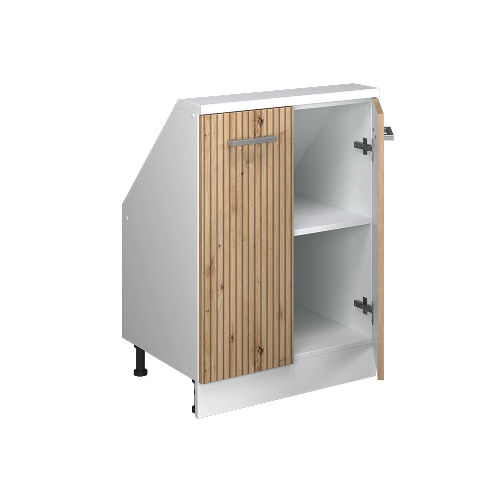 Nahaufnahme von Dachschrägenschrank in Artisan Eiche/Weiß, zeigt Textur/Details