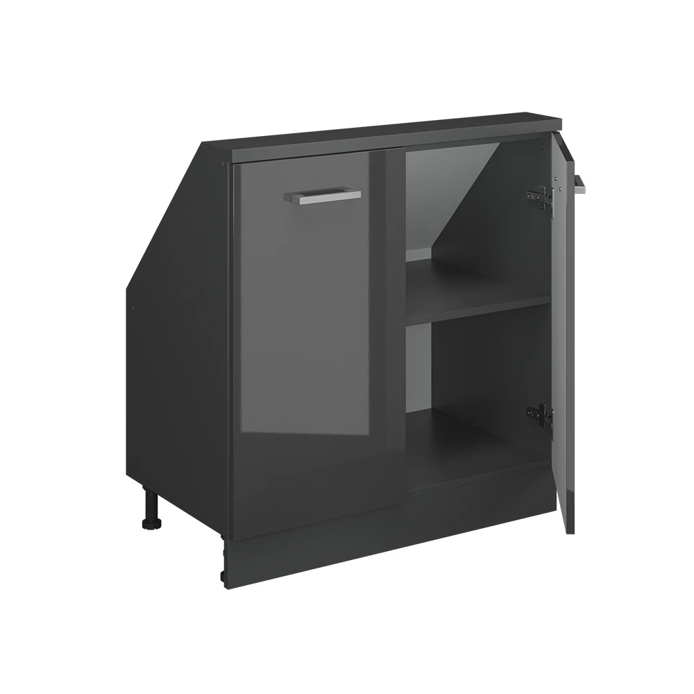 Nahaufnahme von Dachschrägenschrank in Anthrazit Hochglanz/Anthrazit, zeigt Textur/Details