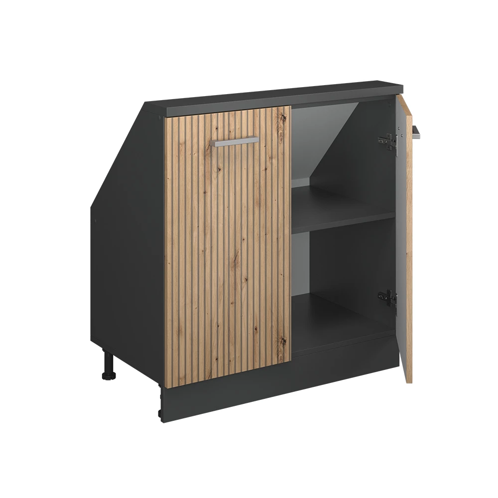 Nahaufnahme von Dachschrägenschrank in Artisan Eiche/Anthrazit, zeigt Textur/Details