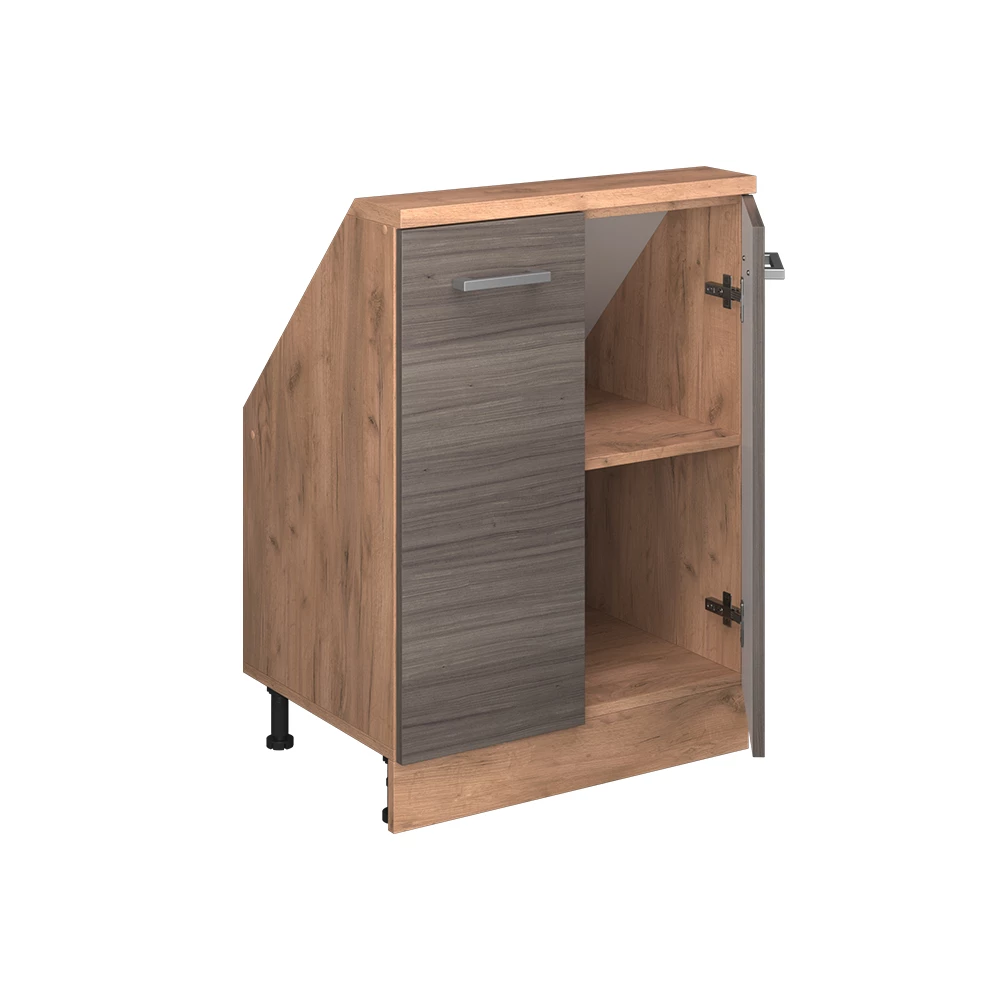 Nahaufnahme von Dachschrägenschrank in Edelgrau/Goldkraft Eiche, zeigt Textur/Details