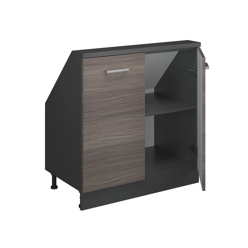 Nahaufnahme von Dachschrägenschrank in Edelgrau/Anthrazit, zeigt Textur/Details