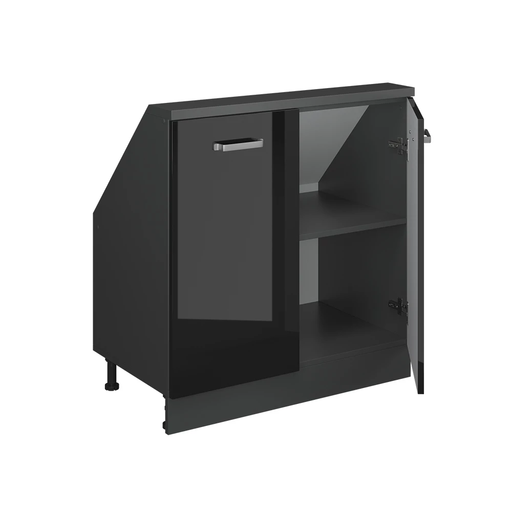 Nahaufnahme von Dachschrägenschrank in Schwarz Hochglanz/Anthrazit, zeigt Textur/Details