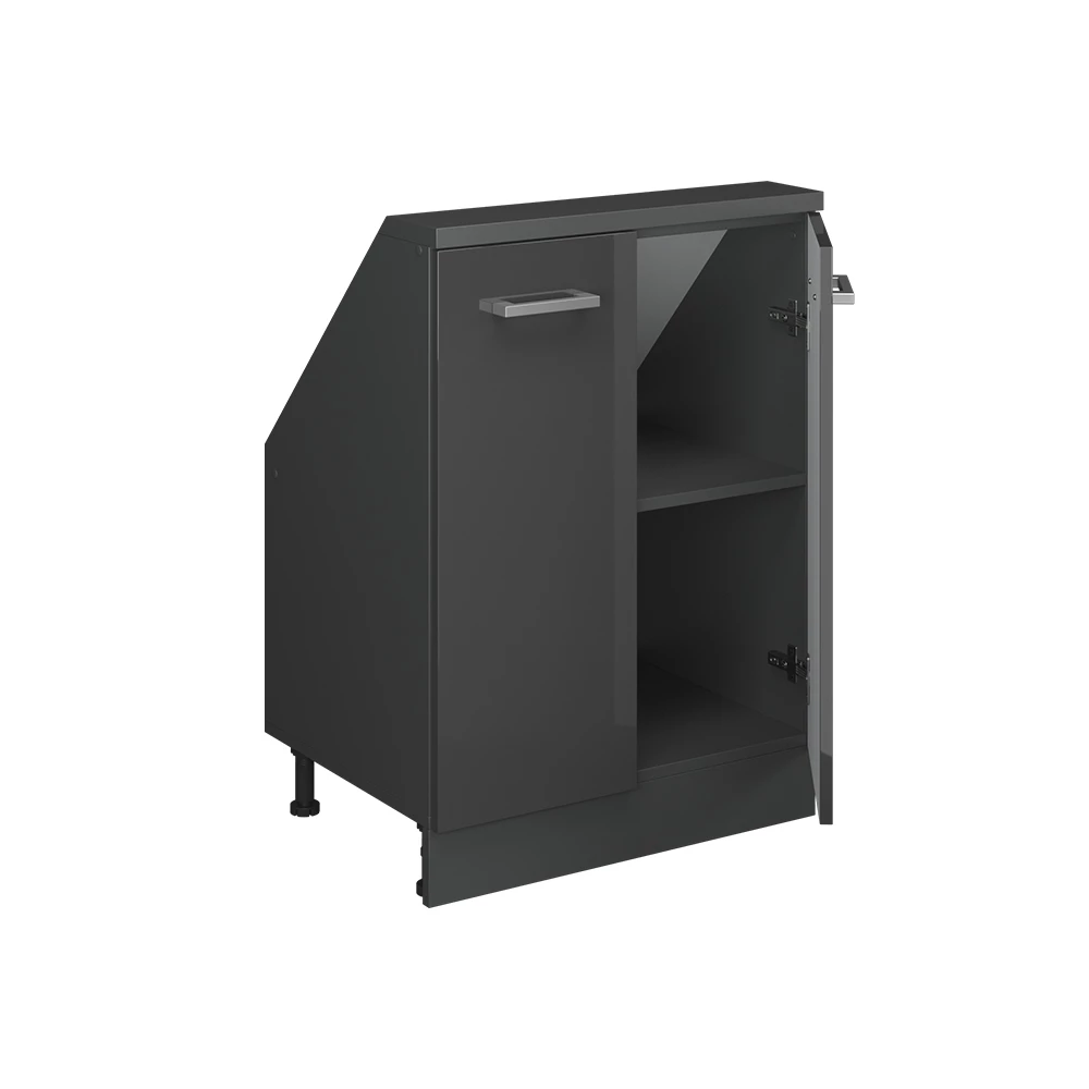 Nahaufnahme von Dachschrägenschrank in Anthrazit Hochglanz/Anthrazit, zeigt Textur/Details