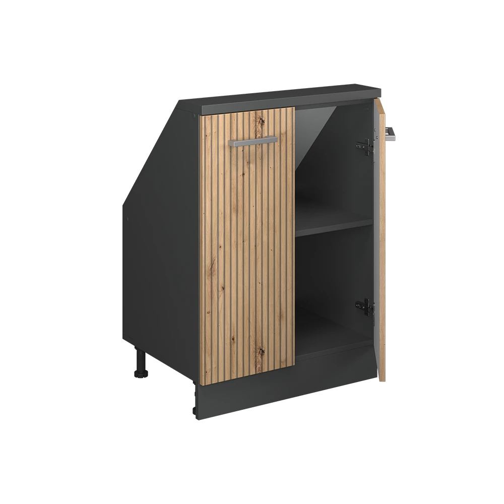Gros plan de Meuble de rangement sous pente en Chêne Artisan/Anthracite, montrant la texture/les détails