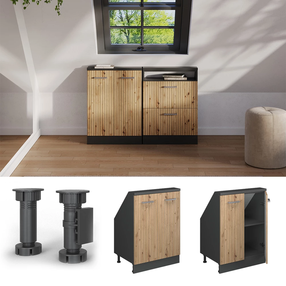 Šikmá skriňa in Remeselný dub/antracit on white background