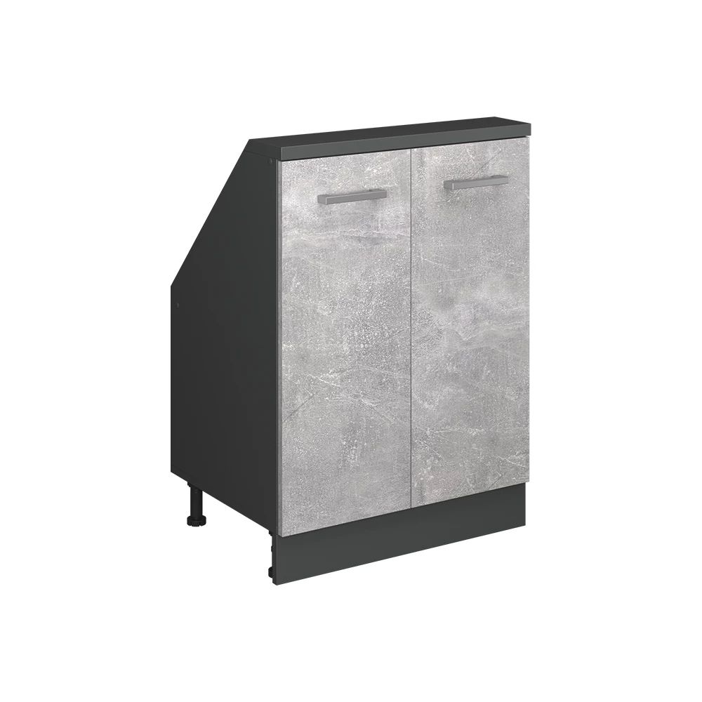 Dachschrägenschrank in Beton/Anthrazit auf weißem Hintergrund
