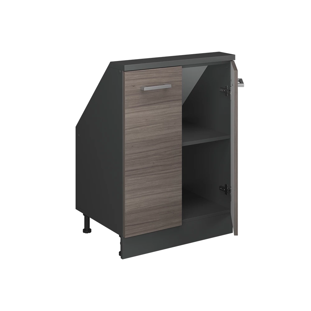 Gros plan de Meuble de rangement sous pente en Gris noble/Anthracite, montrant la texture/les détails