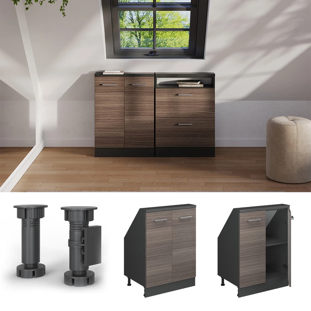 Skab til skrå væg i farven Ædelgrå/antracit på hvid baggrund