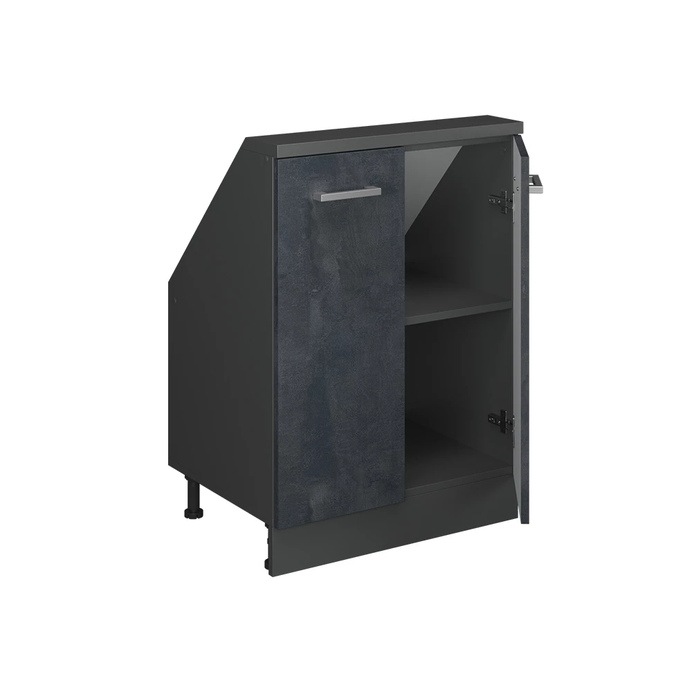 Nahaufnahme von Dachschrägenschrank in Schwarz Beton/Anthrazit, zeigt Textur/Details