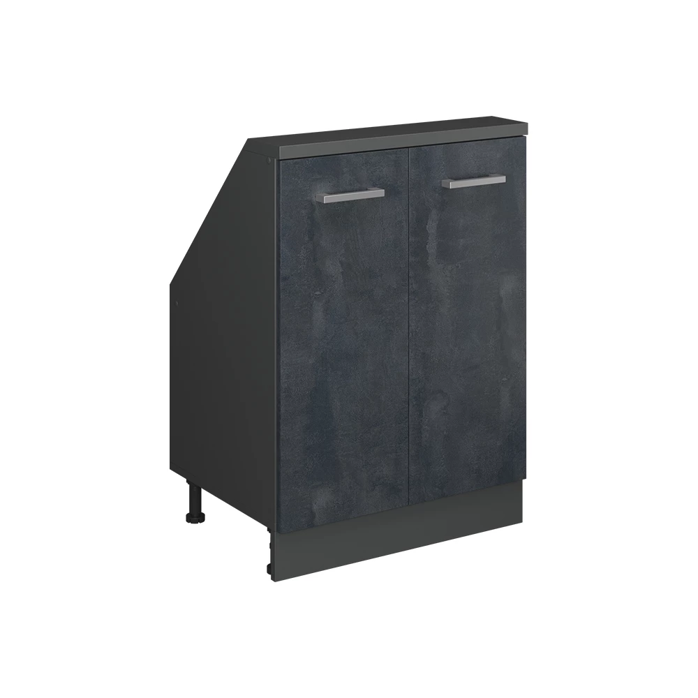 Dachschrägenschrank in Schwarz Beton/Anthrazit auf weißem Hintergrund