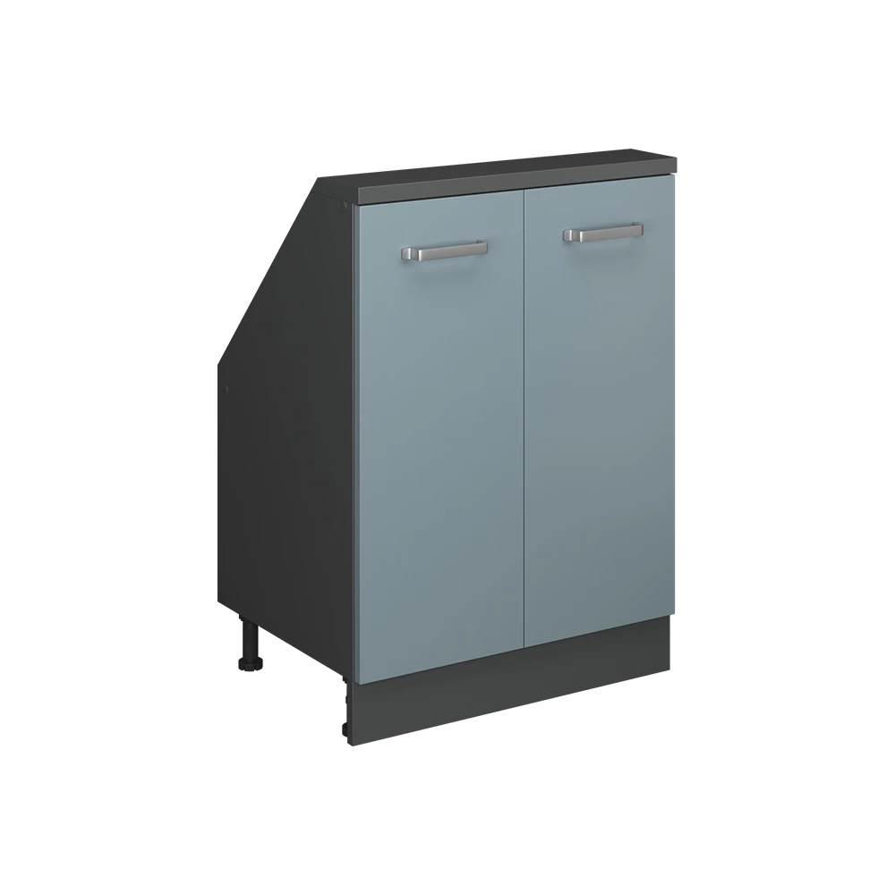 Kast voor schuine wand in Blauw-grijs/antraciet op een witte achtergrond