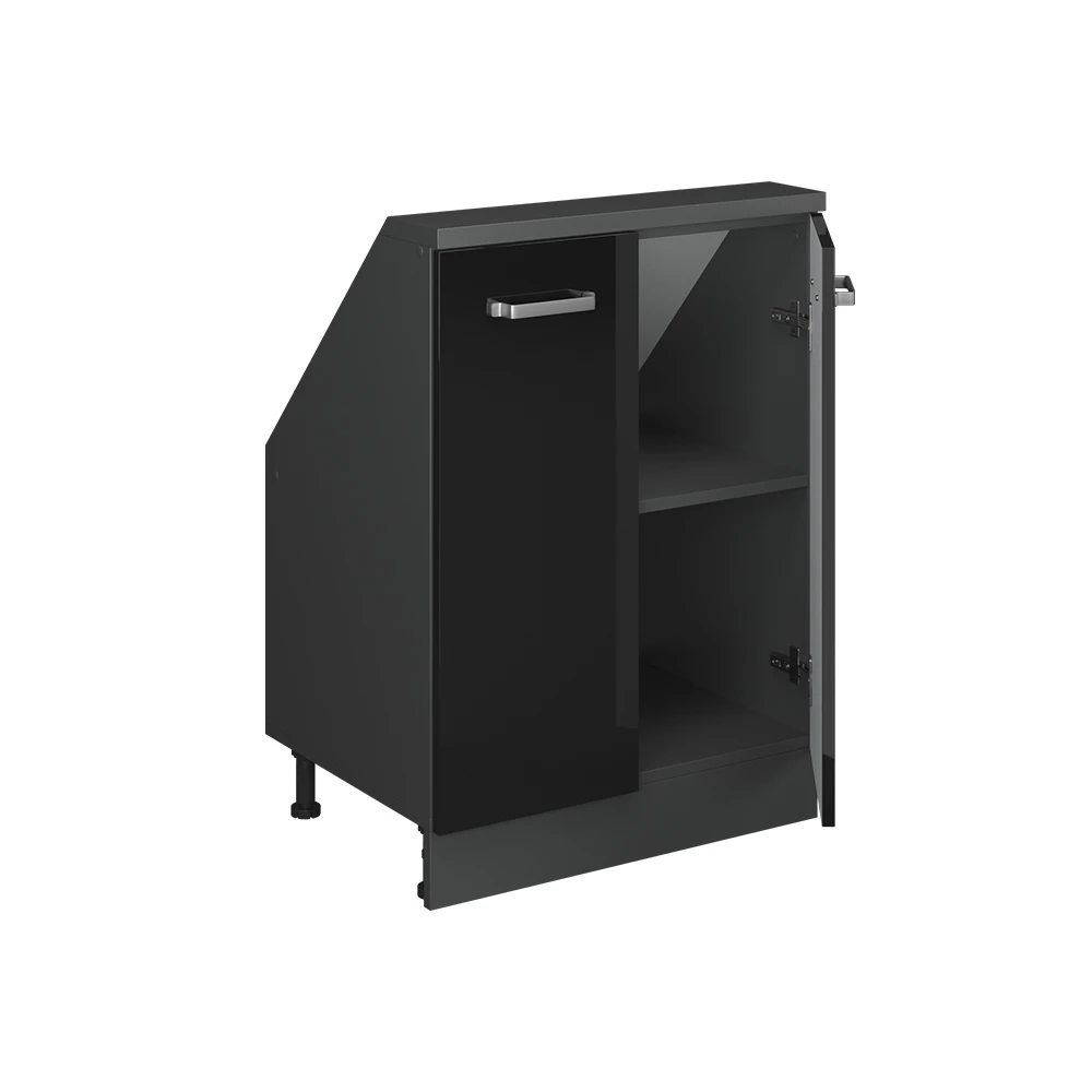 Nahaufnahme von Dachschrägenschrank in Schwarz Hochglanz/Anthrazit, zeigt Textur/Details