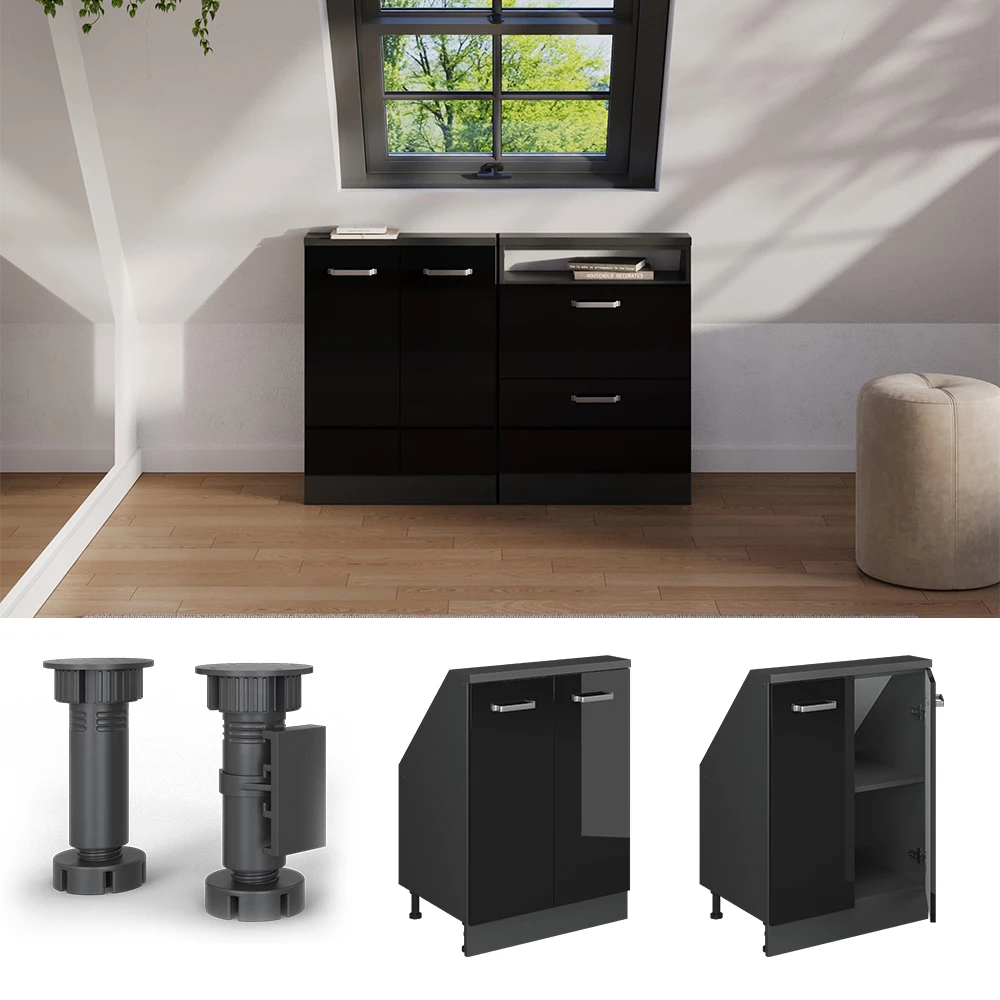 Armário sótão in Preto alto brilho/antracite on white background