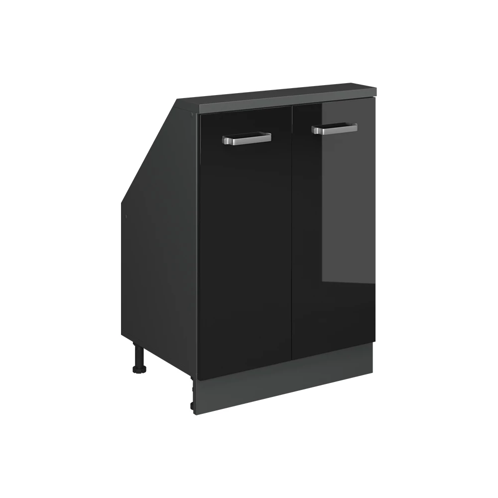 Dachschrägenschrank in Schwarz Hochglanz/Anthrazit auf weißem Hintergrund