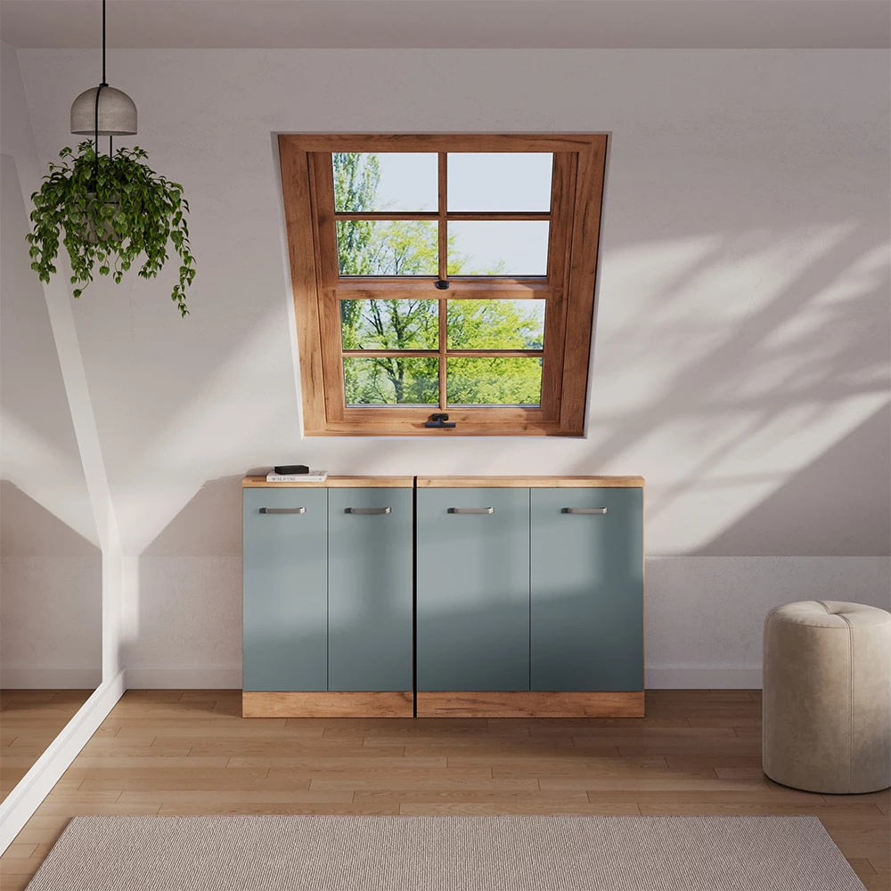 Dachschrägenschrank-Set Rion Blau-Grau/Weiß 2er Set Vicco