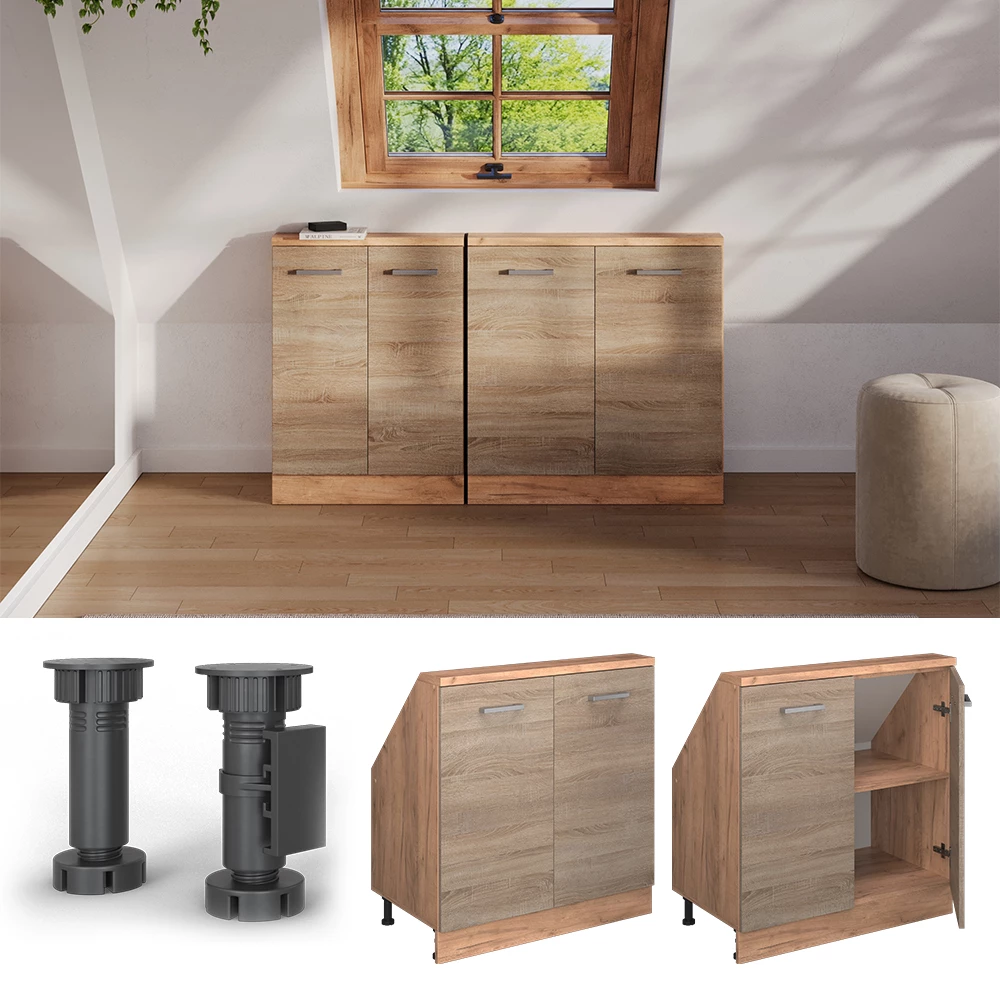 Meuble de rangement sous pente en Sonoma/Chêne doré sur fond blanc