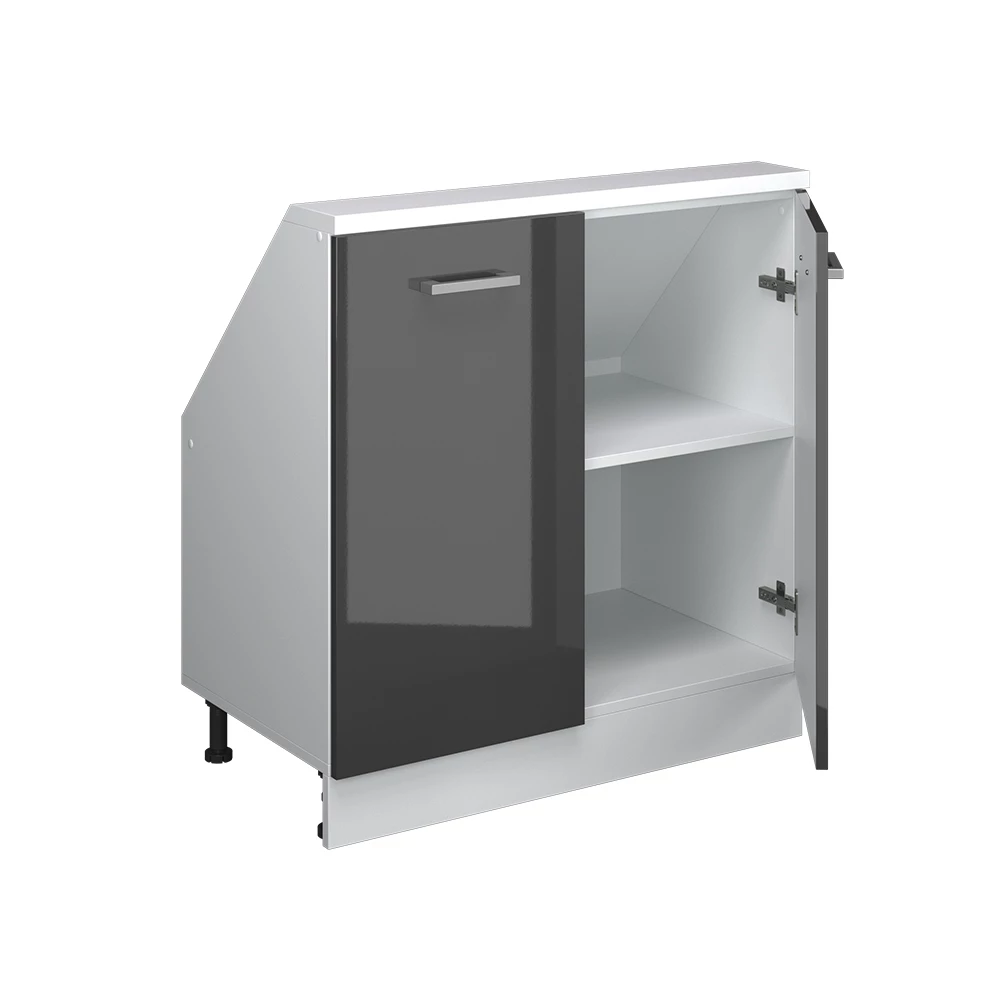Gros plan de Meuble de rangement sous pente en Anthracite brillant/blanc, montrant la texture/les détails