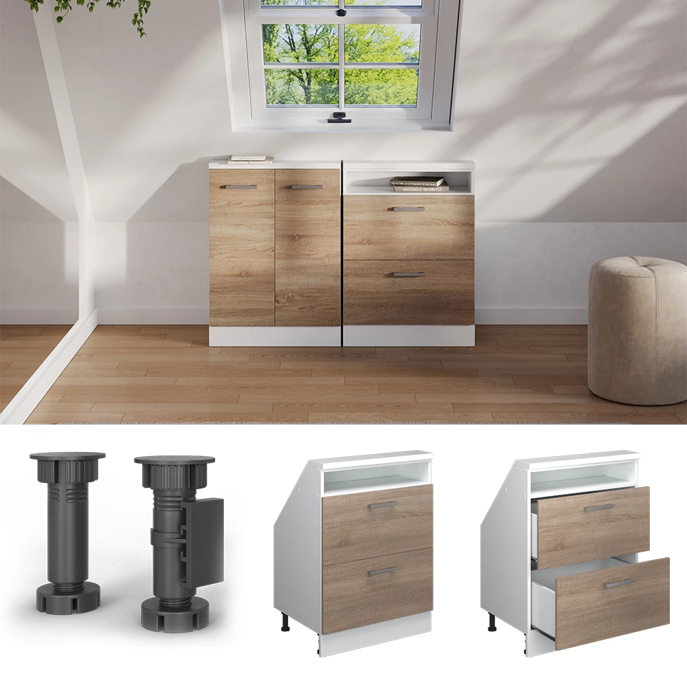 Dachschrägenschrank in Sonoma/Weiß auf weißem Hintergrund