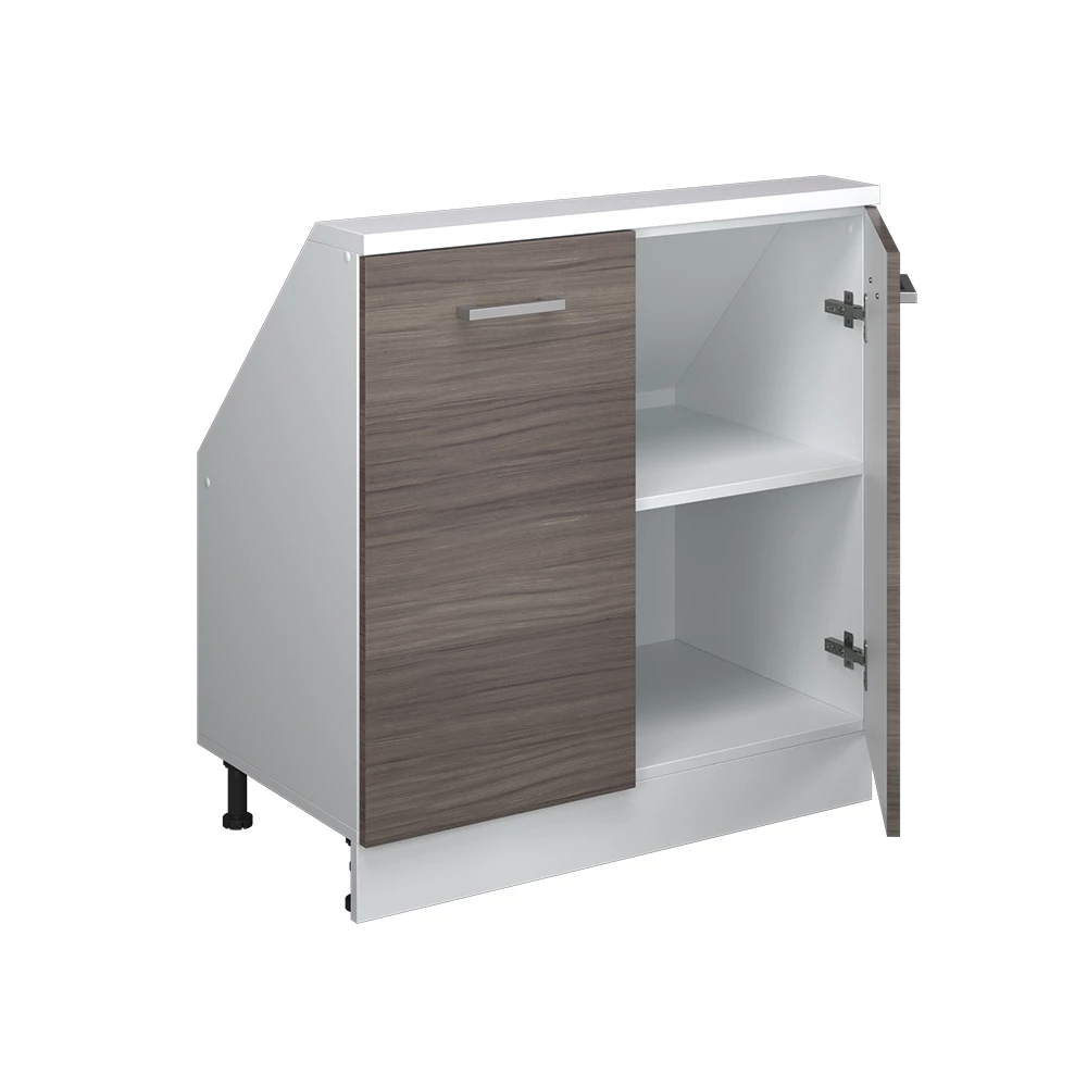 Nahaufnahme von Dachschrägenschrank in Edelgrau/Weiß, zeigt Textur/Details