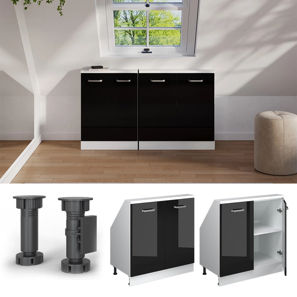 Ferde szekrény Fekete tölgy magasfényű/fehér színben fehér háttéren