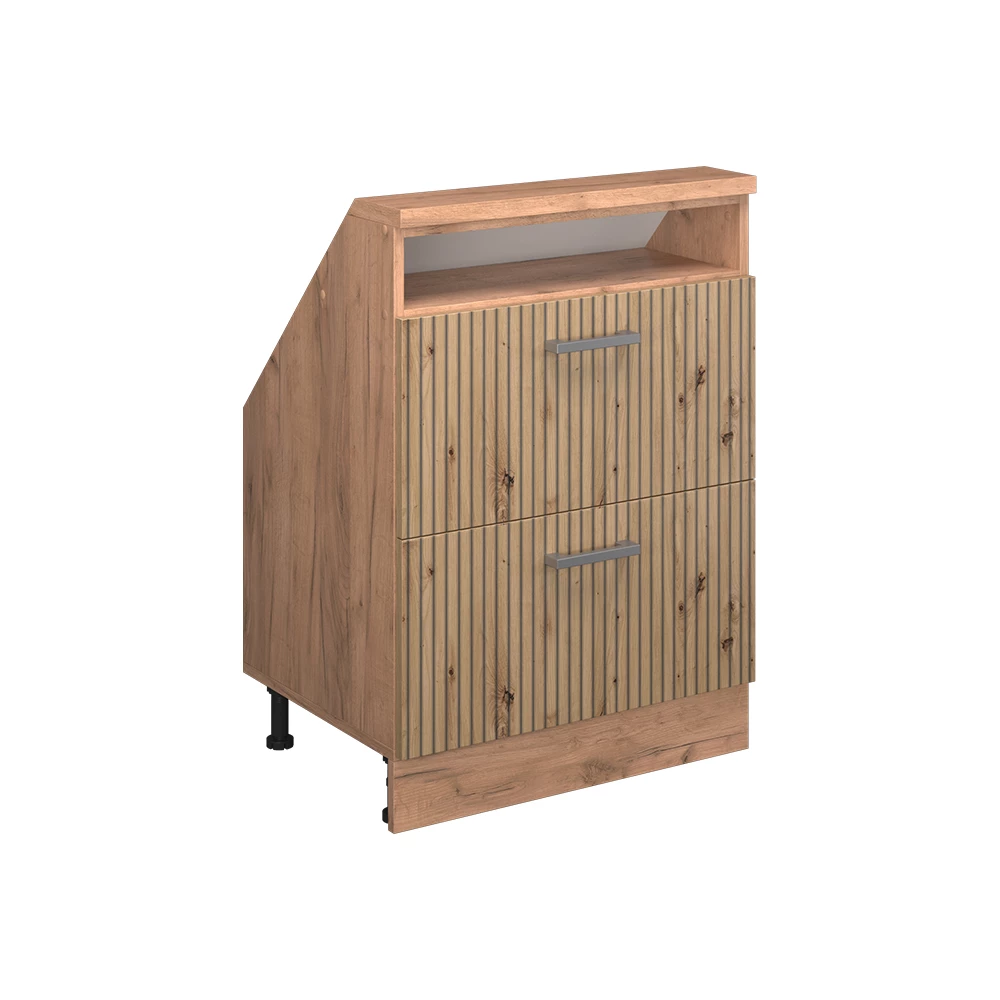 Meuble de rangement sous pente en Chêne Artisan/Chêne doré sur fond blanc