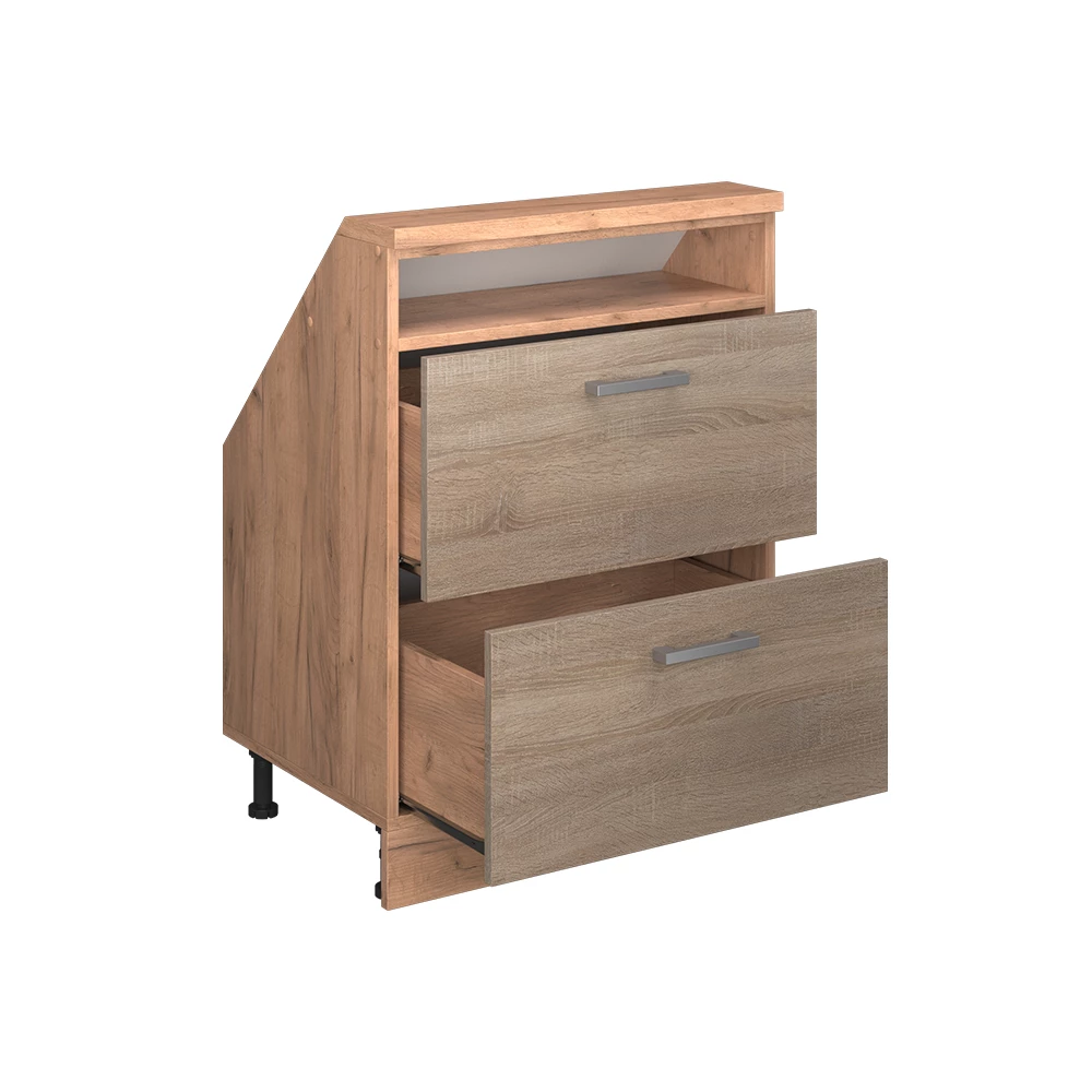 Nahaufnahme von Dachschrägenschrank in Sonoma/Goldkraft Eiche, zeigt Textur/Details