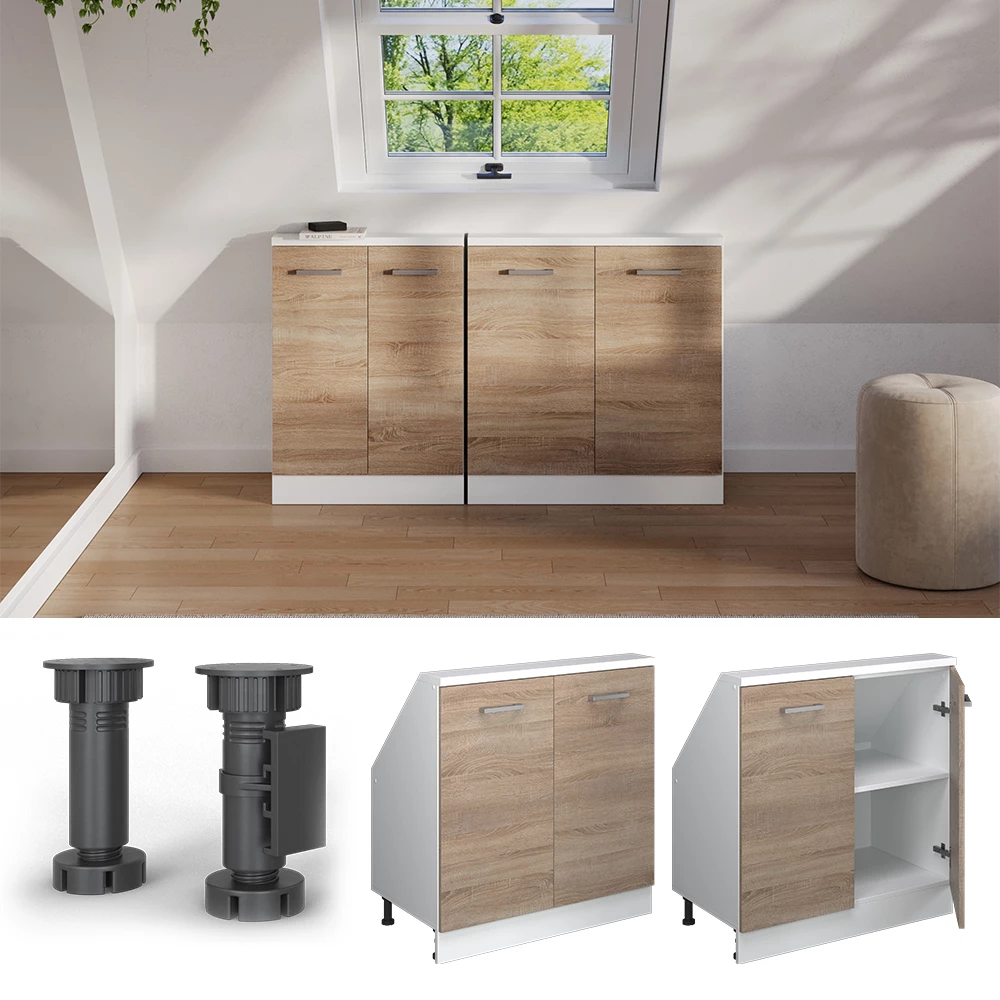 Nahaufnahme von Dachschrägenschrank in Sonoma/Weiß, zeigt Design- und Oberflächendetails