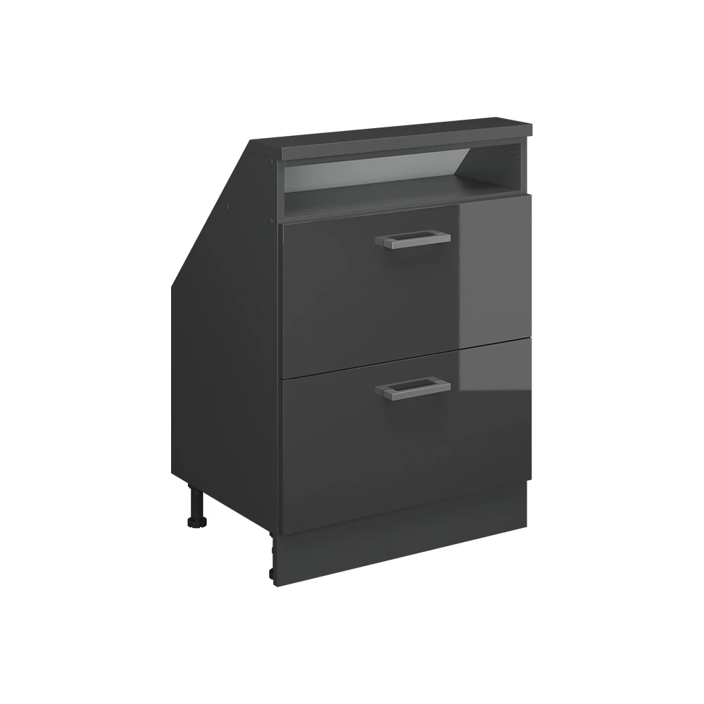 Dachschrägenschrank in Anthrazit Hochglanz/Anthrazit auf weißem Hintergrund