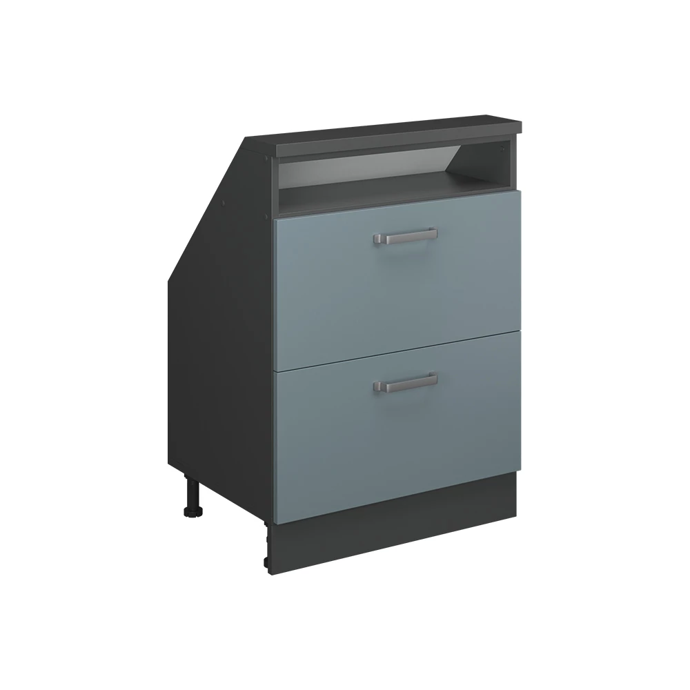 Meuble de rangement sous pente en Bleu-gris/anthracite sur fond blanc