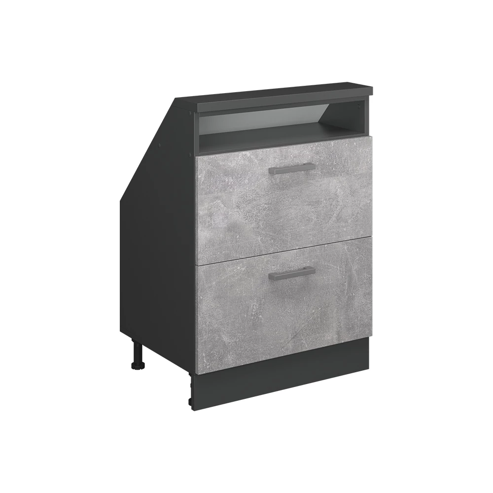 Dachschrägenschrank in Beton/Anthrazit auf weißem Hintergrund