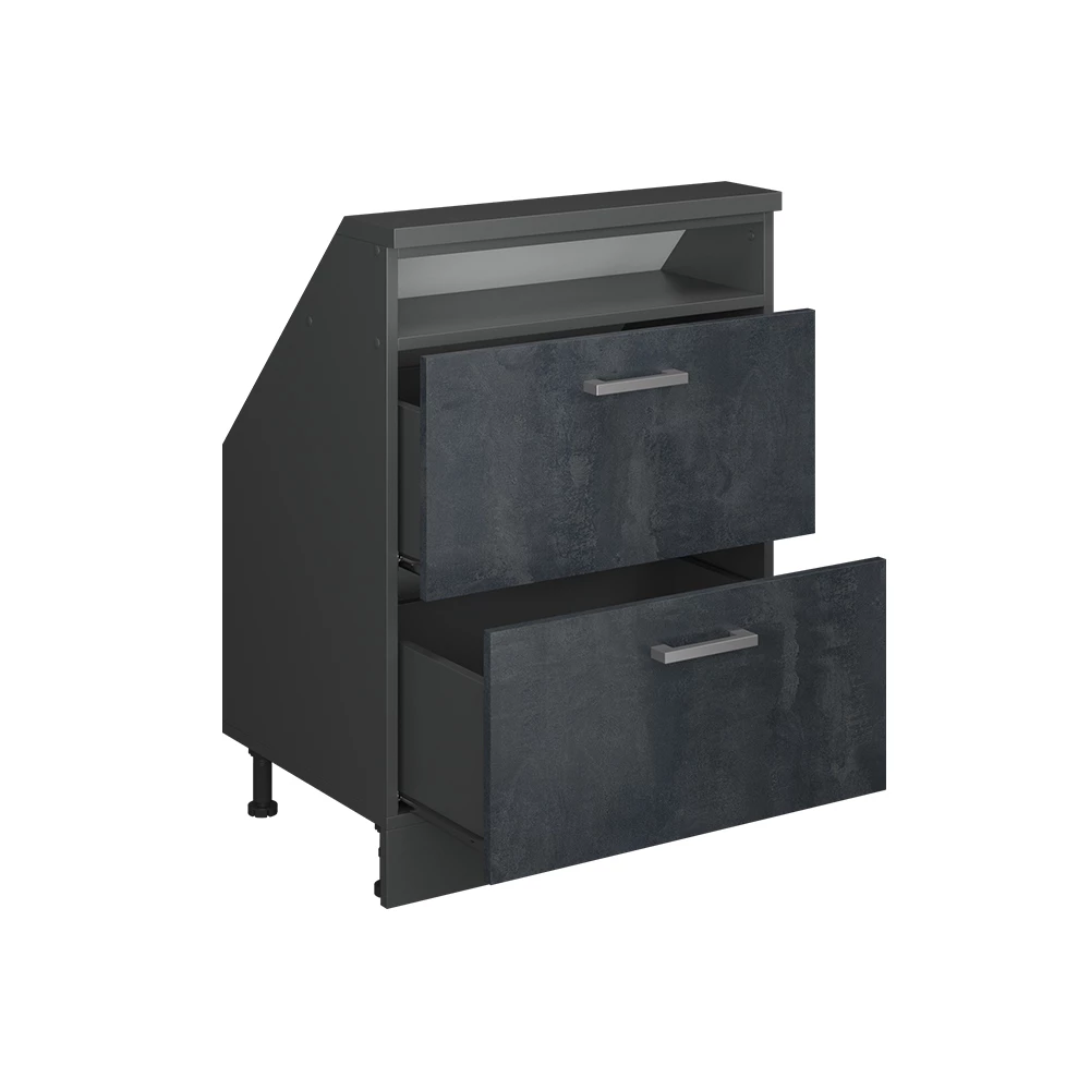Gros plan de Meuble de rangement sous pente en Noir Béton/Anthracite, montrant la texture/les détails