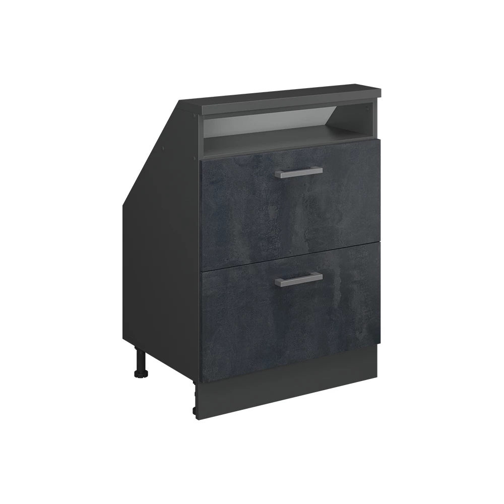 Meuble de rangement sous pente en Noir Béton/Anthracite sur fond blanc