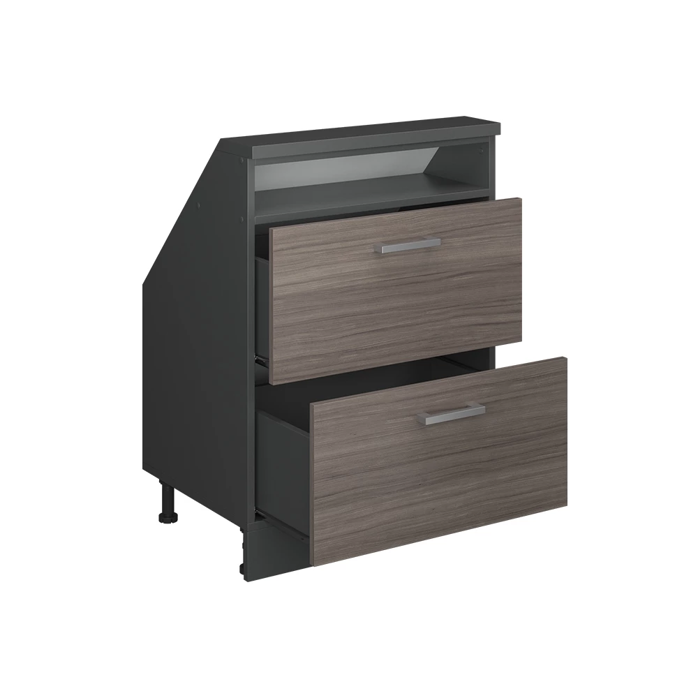 Nahaufnahme von Dachschrägenschrank in Edelgrau/Anthrazit, zeigt Textur/Details