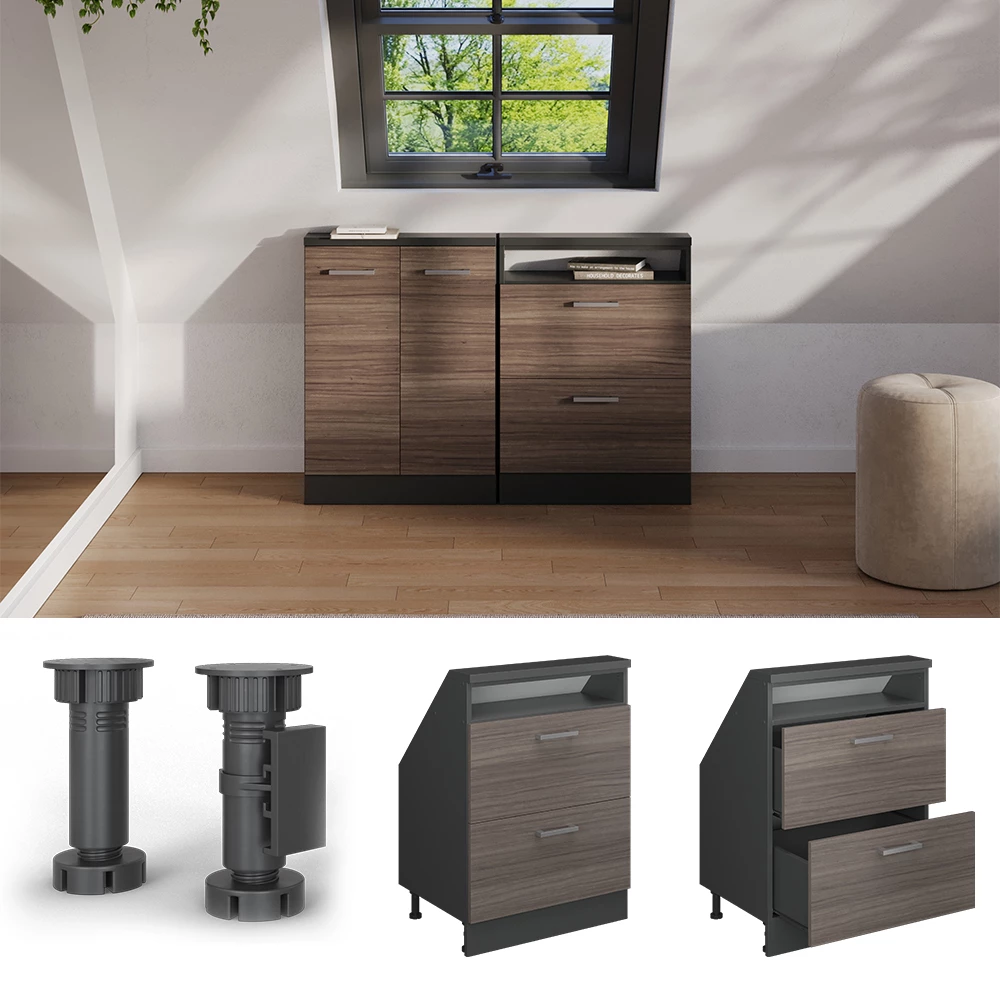 Skab til skrå væg i farven Ædelgrå/antracit på hvid baggrund