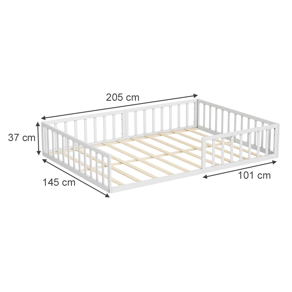 Kinderbed in Wit on white background with visible dimensions